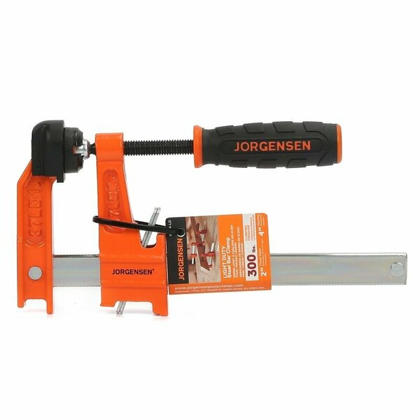 Adjustable Clamp JORGENSEN Light-Duty Bar Clamp, 300 lb, 4 in Max Opening Size, 2 in D Throat, Steel Body 3704-LD